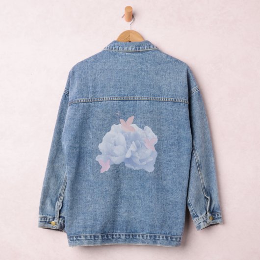 Nauwelijks blauwe pioenen en roze vlinders denim jacket (Hangar)