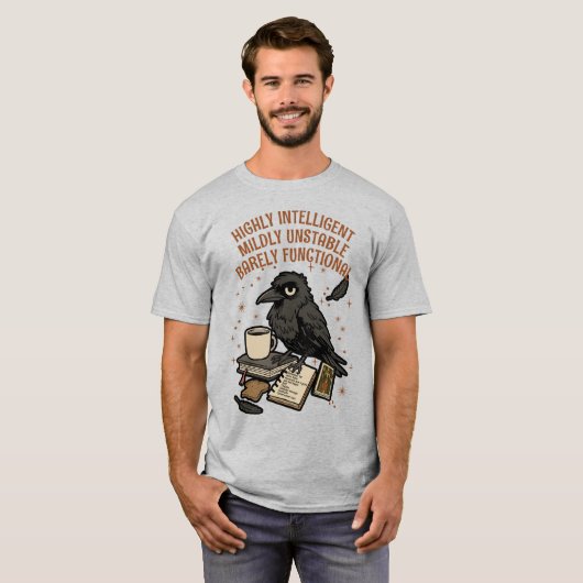 Nauwelijks functionele kraai: intelligent, instabi t-shirt (Voorkant volledig)