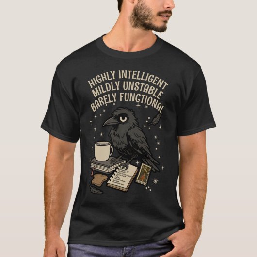 Nauwelijks functionele kraai: intelligent, instabi t-shirt (Voorkant)