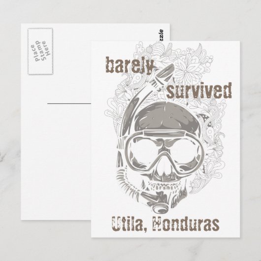 nauwelijks overleefd Utila Honduras Skull Dive Bri Briefkaart (Voorkant / Achterkant)