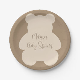 Nauwelijks Wachten Beige Teddibeer Baby Shower Papieren Bordje