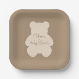 Nauwelijks Wachten Beige Teddibeer Babyfeestje Papieren Bordje