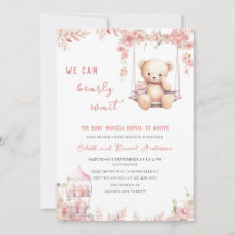Nauwelijks wachten Roze Baby Shower Aquarel Uitnod