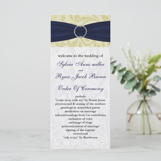 Nauwkeurig geel FAUX-lintruitensemmer bruiloft Programmakaart (Staand voorkant)