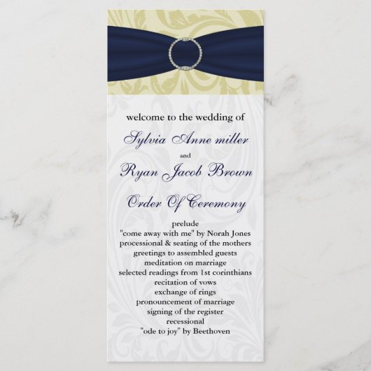 Nauwkeurig geel FAUX-lintruitensemmer bruiloft Programmakaart (Voorkant)