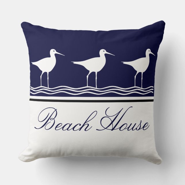 Nauze Beach house marine blue Sandpipers Kussen (Voorkant)