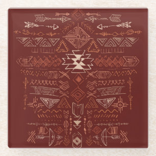 Navajo Azteken: Etnisch doodle patroon. Glazen Onderzetter