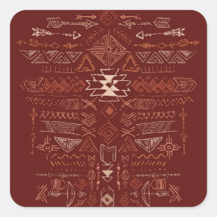 Navajo Azteken: Etnisch doodle patroon. Vierkante Sticker