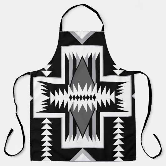 Navajo Black & Grey All-Over Print Apron Schort (Voorkant)