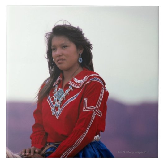 Navajo Girl op Horseback Tegeltje (Voorkant)