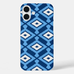 Navajo Ikat Pattern, Indigo and Denim Blue iPhone 16 Plus Hoesje