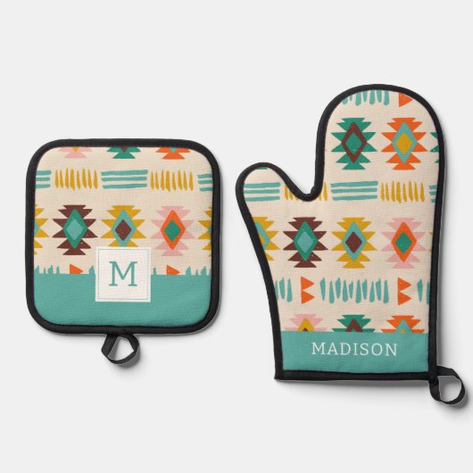 Navajo Native American Pattern Ovenwant & Pannenlap Set (Voorkant)