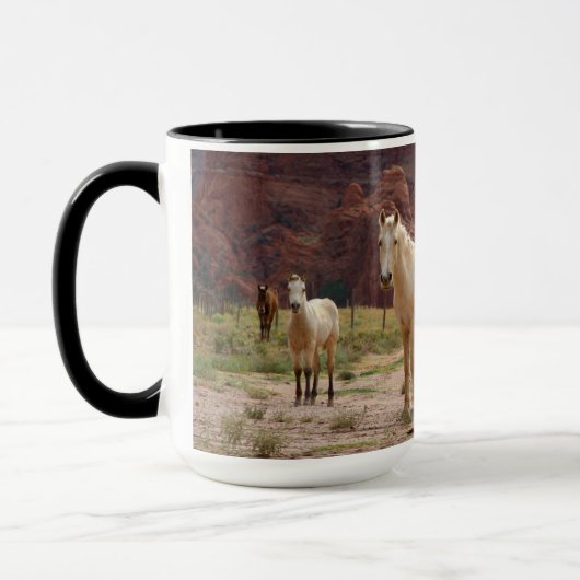 Navajo-paarden lopen vrij op de Canyon-vloer Mok (Links)