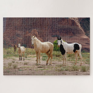 Navajo-paarden lopen vrij op de canyonbodem legpuzzel