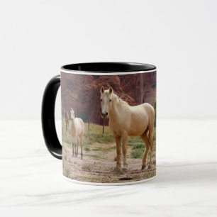 Navajo-paarden lopen vrij op de canyonbodem mok