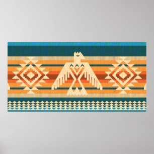 Navajo-stijl abstract naadloos patroon met adelaar poster