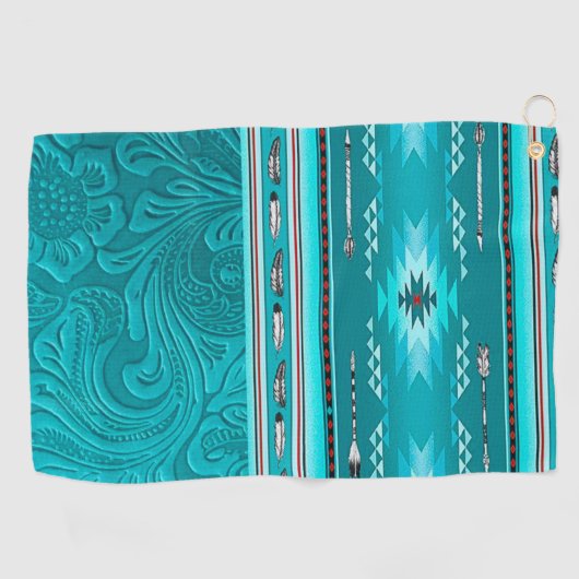 Navajo Tribal Turquoise Faux Leather Tool Golfhanddoek (Horizontaal)