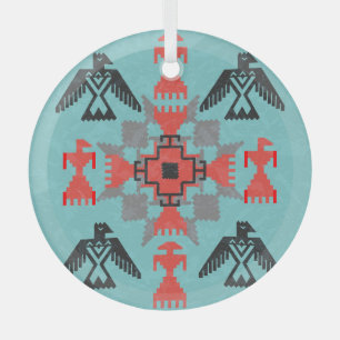 Navajo Vogels, Etnisch Tribaal Vintage. Glas Ornament