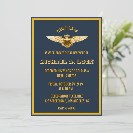Naval Aviator/Wings of Gold Invitations Kaart (Staand voorkant)