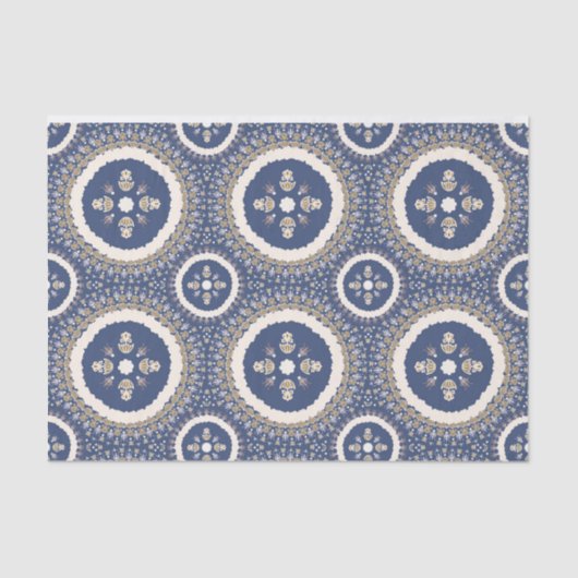 Naval Blue Elegant Ornamental Floral Tissuepapier (Voorkant)