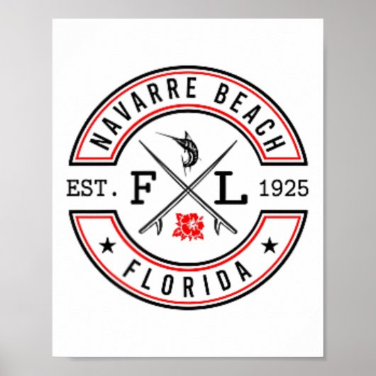 Navarre Beach Florida Fl Retro Surfer Voorfront Poster (Voorkant)