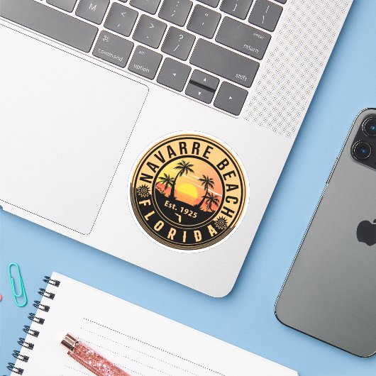 Navarre Beach Florida Retro Sunset Souvenirs Sticker (Laptop met iPhone)
