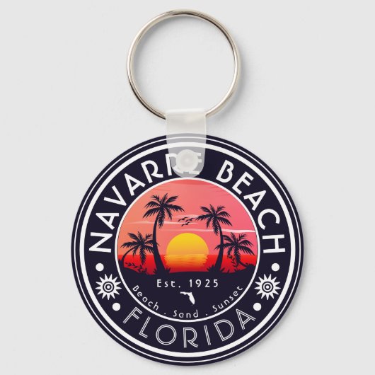 Navarre Beach Florida Sunset Beach Palm Tree 80s Sleutelhanger (Voorkant)
