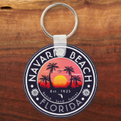 Navarre Beach Florida Sunset Beach Palm Tree 80s Sleutelhanger (Voorkant)
