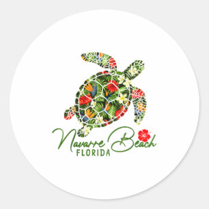 Navarre Beach Florida Zeeschildpad Tropische Hibis Ronde Sticker