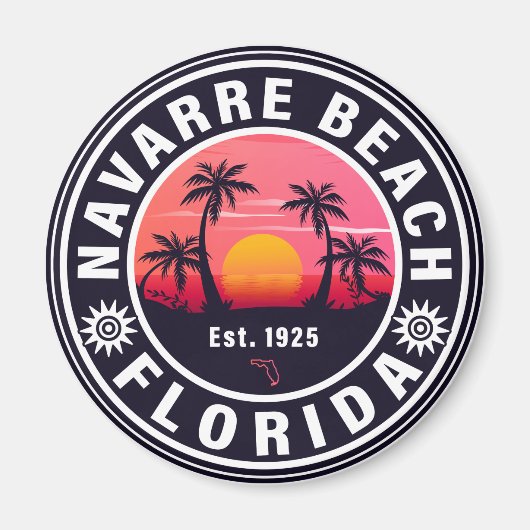 Navarre Florida Beach Retro Sunset Palm Trees 60s Magneet (Voorkant)