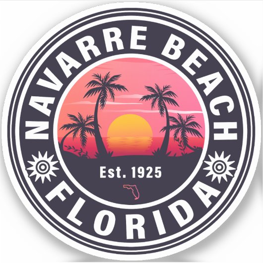 Navarre Florida Beach Retro Sunset Palm Trees 60s Sticker (Voorkant)
