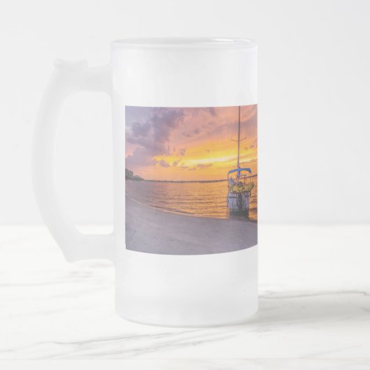 Navarre Florida Fire Sunset Frosted Glass Beer Mok (Links)