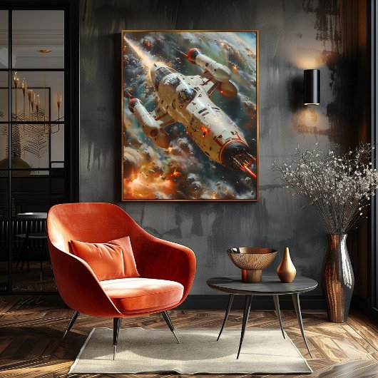 Nave espacial futurista en combate intergaláctico perfect poster