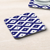 Navelblauw en wit diamantpatroon bier onderzetter (Linkerzijde)