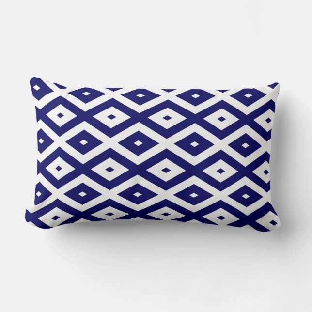 Navelblauw en wit diamantpatroon kussen (Voorkant)