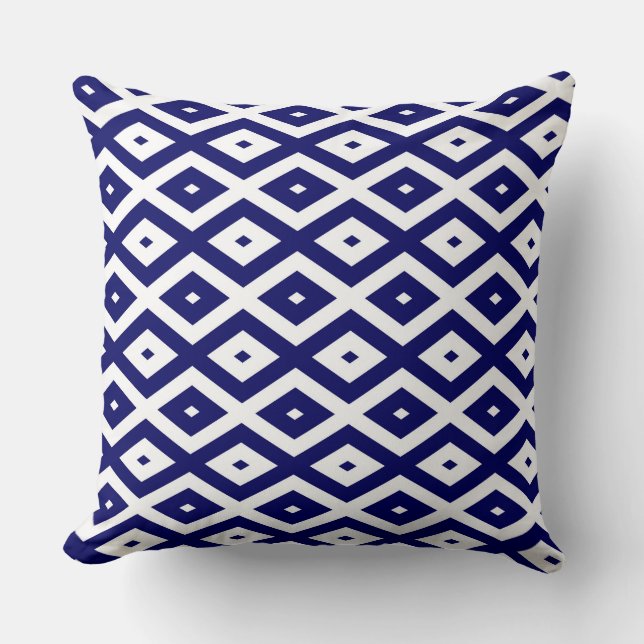 Navelblauw en wit diamantpatroon kussen (Voorkant)