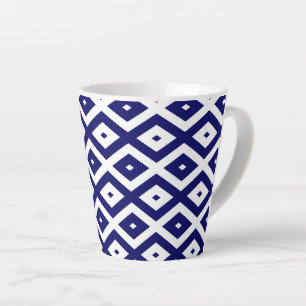 Navelblauw en wit diamantpatroon latte mok