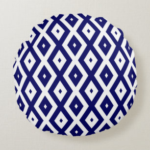 Navelblauw en wit diamantpatroon rond kussen