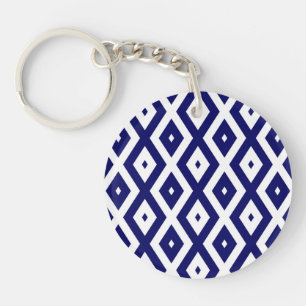 Navelblauw en wit diamantpatroon sleutelhanger