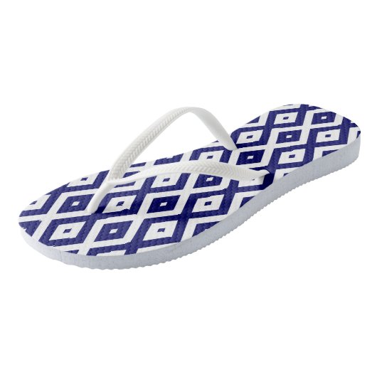 Navelblauw en wit diamantpatroon teenslippers (Schuin)
