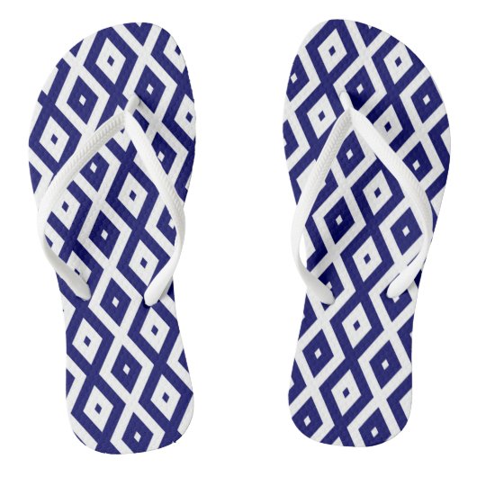 Navelblauw en wit diamantpatroon teenslippers (Voetbed)