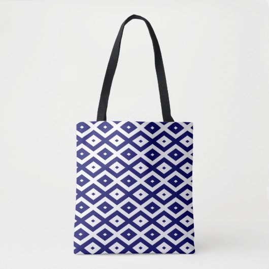 Navelblauw en wit diamantpatroon tote bag (Voorkant)