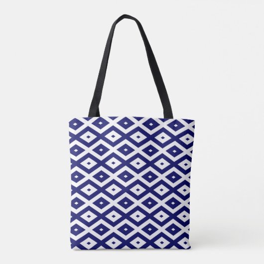 Navelblauw en wit diamantpatroon tote bag (Achterkant)