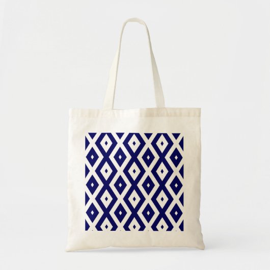 Navelblauw en wit diamantpatroon tote bag (Voorkant)