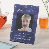 Navelblauw zilveren glitter-fotogedenkteken reclamebord met voetstuk (Insitu)