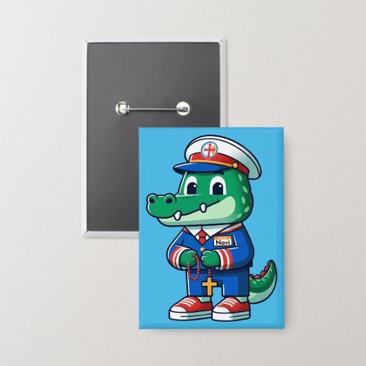NAVI de Alligator speld Button (Voorkant / Achterkant)