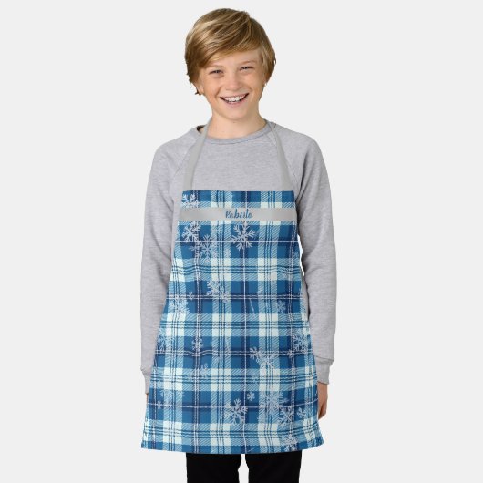  Navidad Elegante Cuadriculado Azul  Schort (Gedragen)