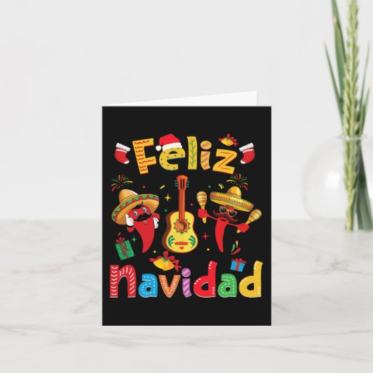 Navidad Mexicaanse Fiesta Hot Pepper Gitaar Xmas O Kaart (Voorkant)