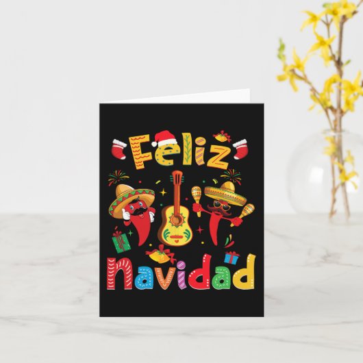 Navidad Mexicaanse Fiesta Hot Pepper Gitaar Xmas O Kaart (Gele Bloem)