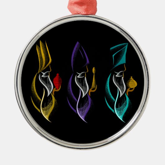 Navidad Reyes Magos estilo bordado Metalen Ornament (Voorkant)